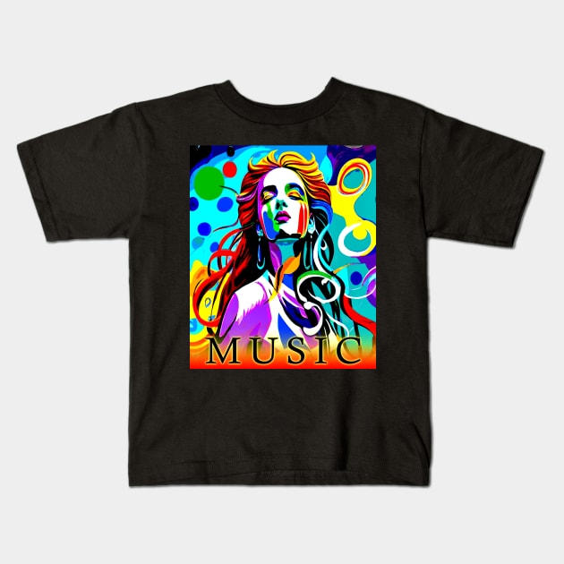 Beautiful Woman Music Vibes Kids T-Shirt by Heartsake